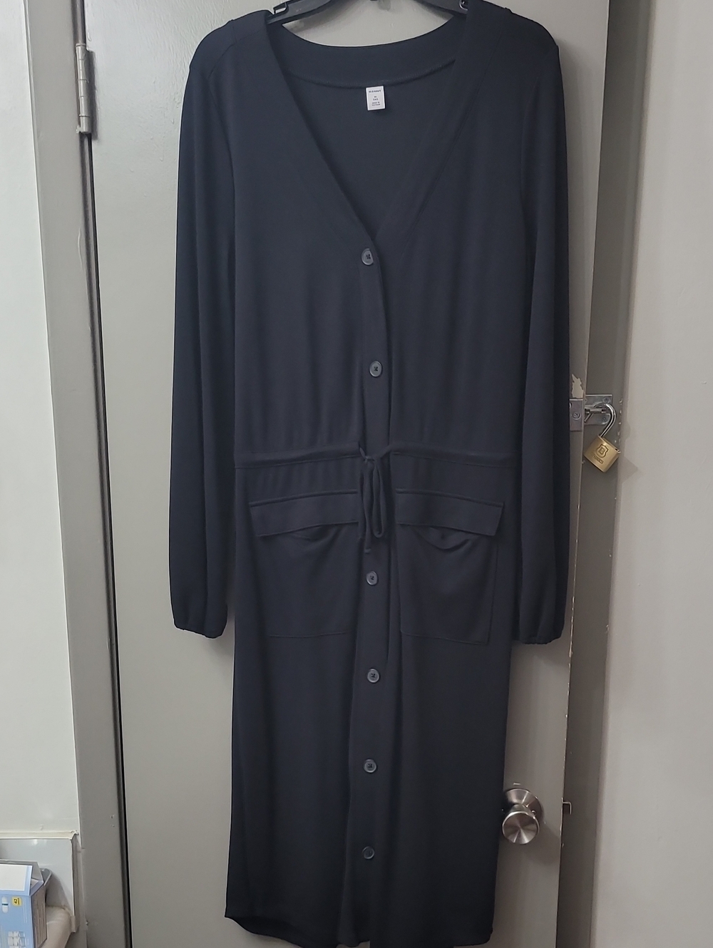 Long Black Button-Front Knit Dress